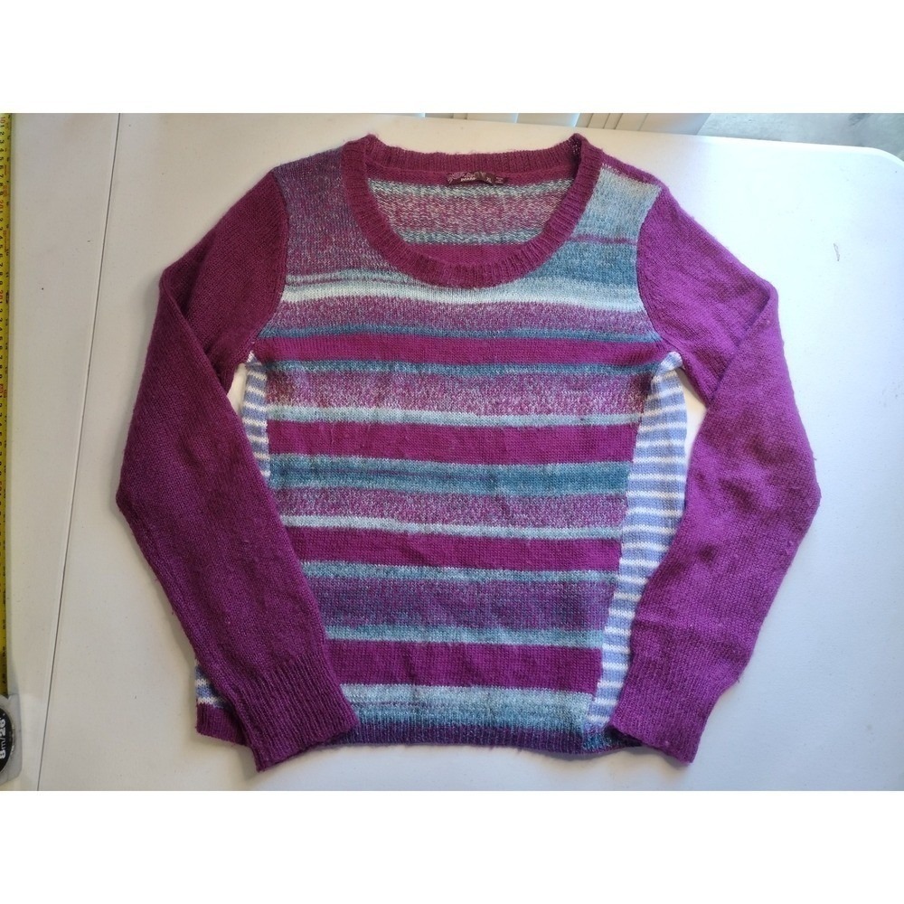 Prana Striped Knit Sweater XL Purple Blue Crew Neck Long Sleeve Cozy Casual